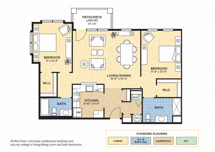 Floor plan for 2 beds, 2 baths, 1160 sqft